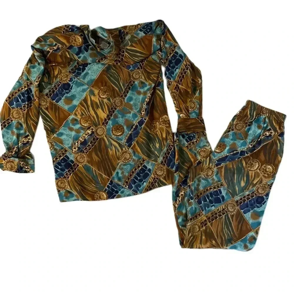 R&K Originals Vintage Womens Small Two Piece Shirt Pant Set Long Sleeve‎ Outfit